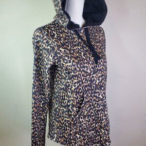 Ideology Womens Black brown Leopard Cozy Hoodie XS